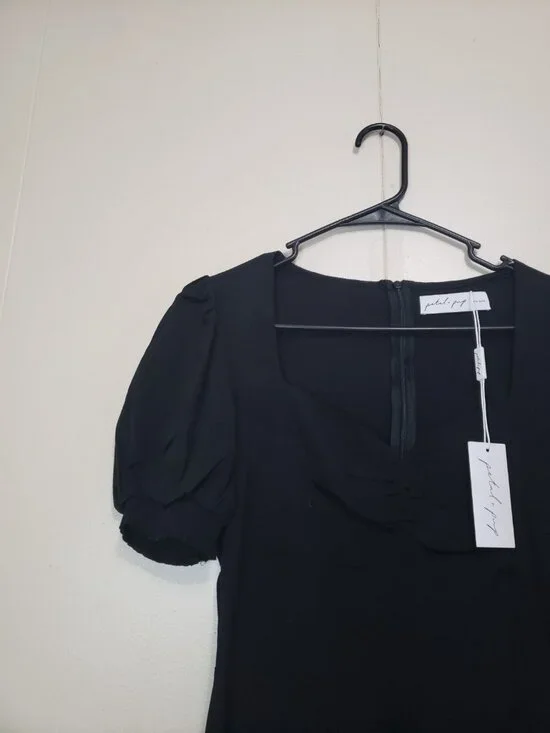 Petal & Pup Franklin Dress Women 10 Ebony Black Puff Shirt Sleeve Whimsigoth NWT - Picture 7 of 10